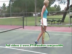 Shannon stunning blonde teenage playing tenis and flashing tits