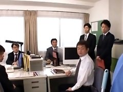 Japanese office babe relaxes while getting twat teased