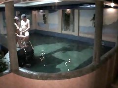 Lustful amateur lovers caught having sex in a public pool