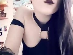 Teen in the black undress and masturbation on webcam