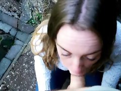 Adorable amateur teen gives a nice blowjob in the outdoors