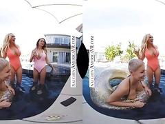 Busty babes get dicked down in a POV VR foursome