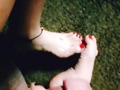 Cumshot On My Bright Red Toes!