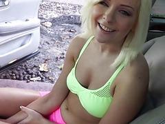 Fucking a blonde teen at the backseat