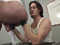 Hairy DILF asshole in ass and glasses by gloved stud